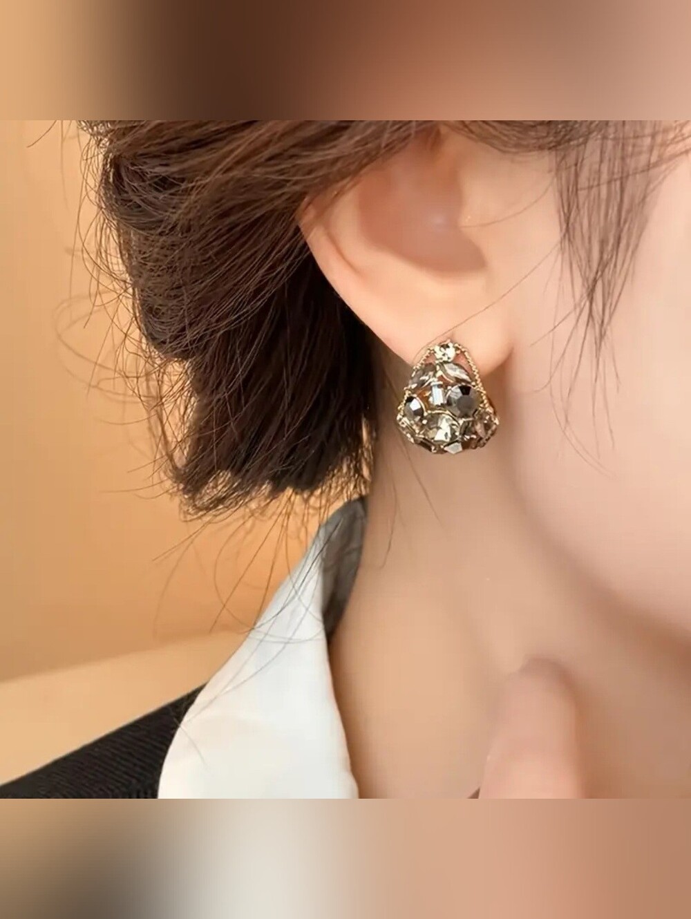 Designer-Inspired Black CZ Stud Earrings Gold Tone Stainless Steel Earrings